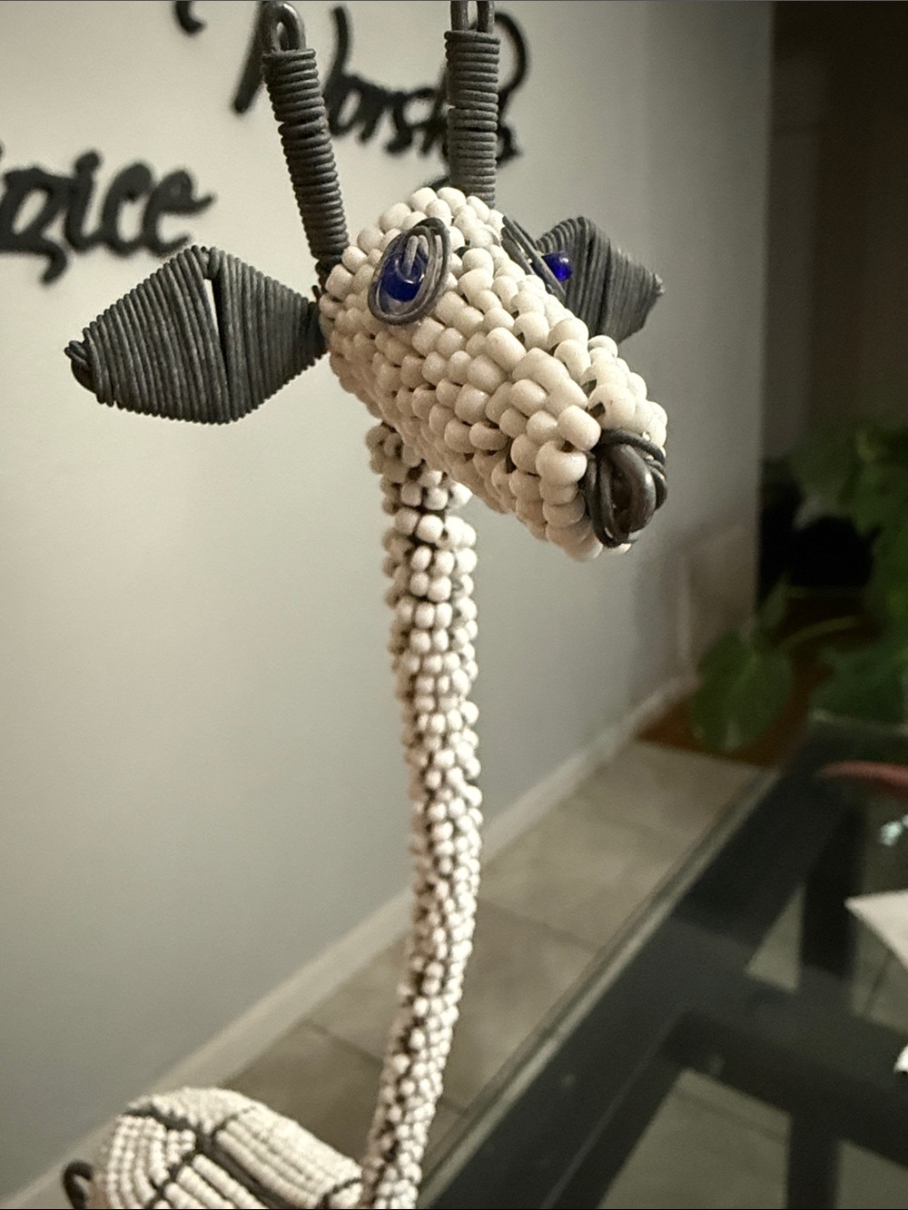 Beaded Giraffe Sculpture - White and Black - Picture 2 of 4